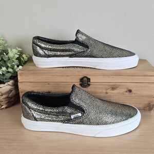 Vans 9.5 W NEW Classic Slip On Metallic Gold Dots Low Top Sneakers SK8 Shoes 8 M